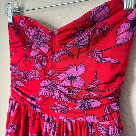 Boho Floral Print Strapless High Rise Wide Leg Full Length Jumpsuit - Picture 3 of 13